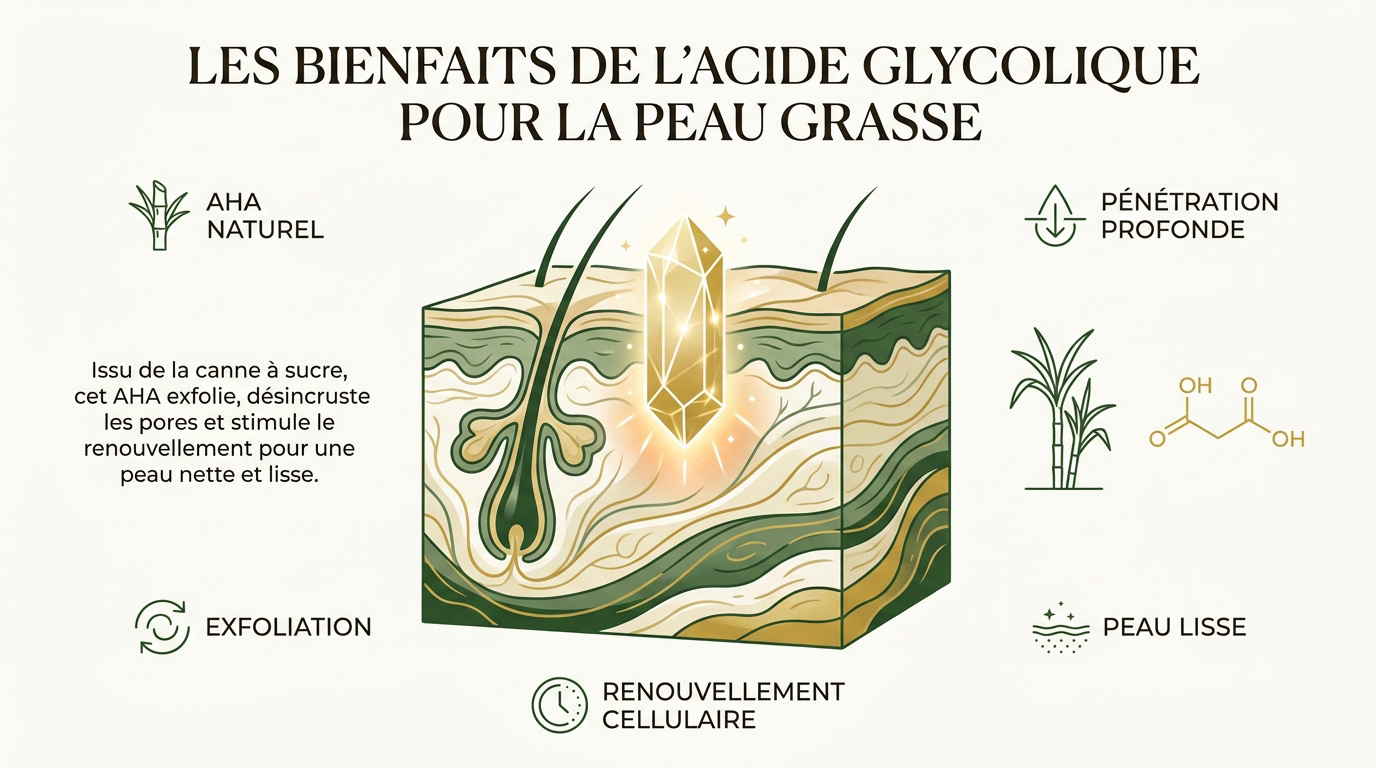 Flacon de sérum à l'acide glycolique pour exfolier la peau grasse