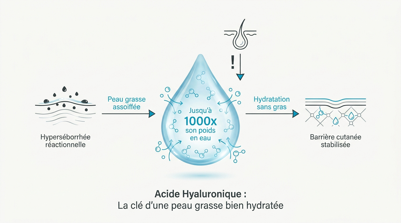 Sérum à l'acide hyaluronique pour hydrater une peau grasse sans effet gras