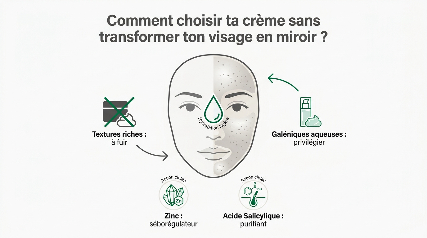 Femme appliquant une crème hydratante légère sur une peau grasse