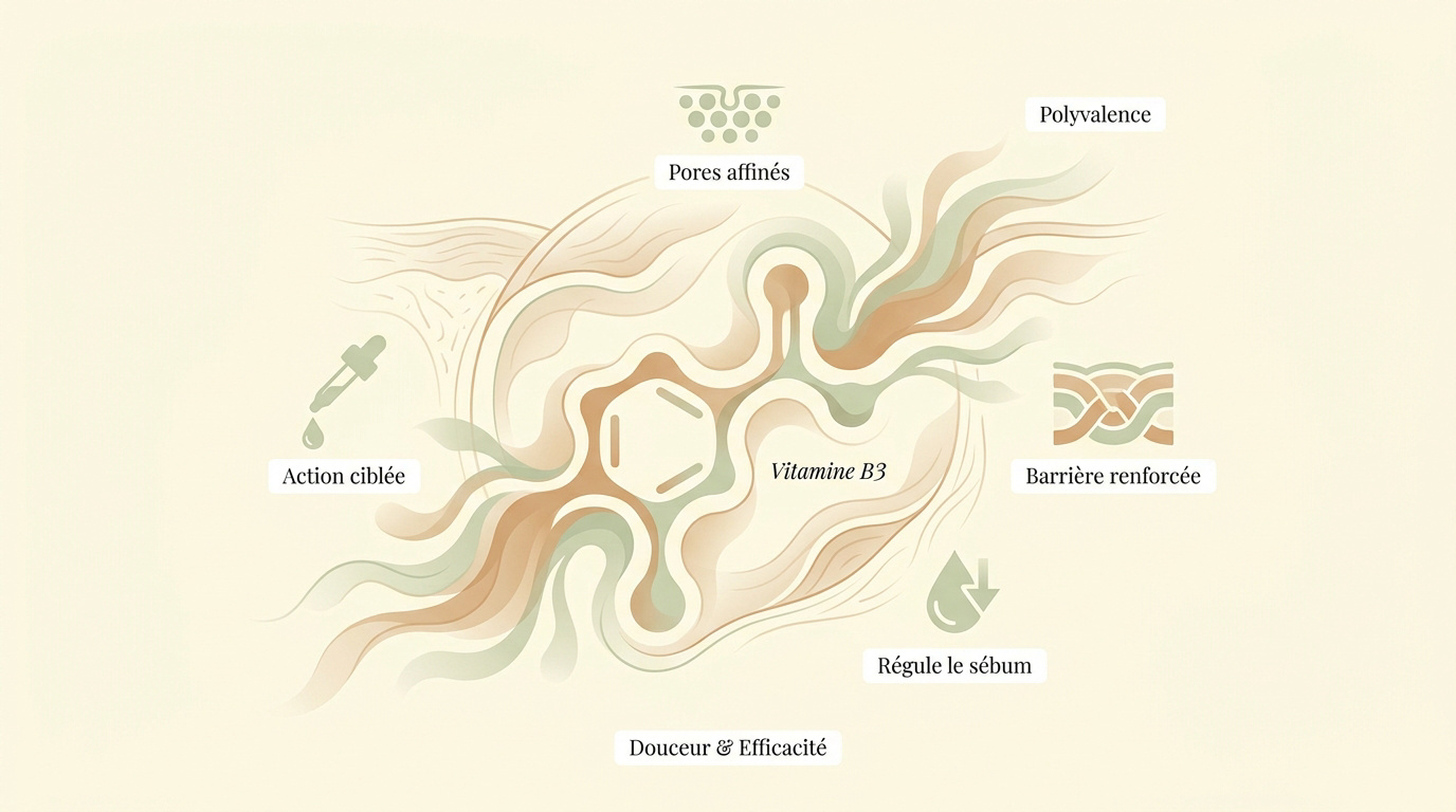 Sérum à la niacinamide appliqué sur une peau apaisée